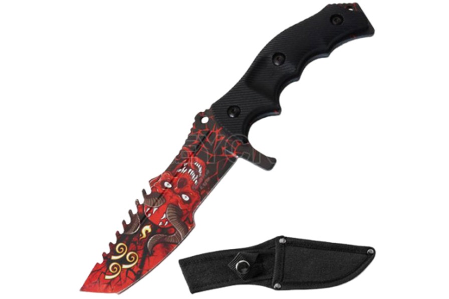 GAME-ON Jaktkniver | Se Tactical - Heavy Duty Kniv - Red Devil Motiv Turkniv Med Slir