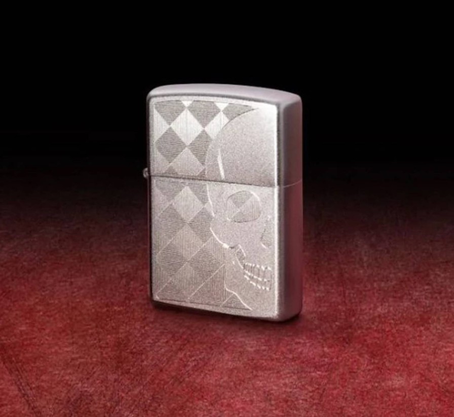 GAME-ON Zippo Lighters | Zippo - Satin Chrome Hodeskalle - Lighter