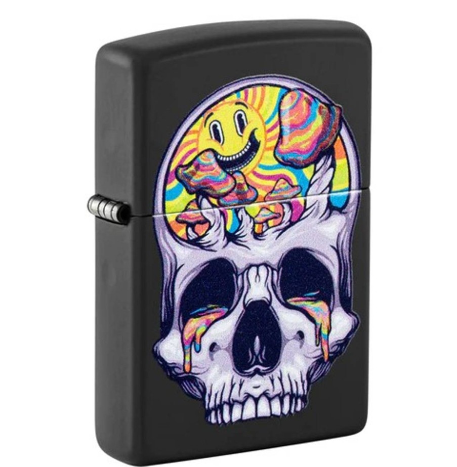 GAME-ON Zippo Lighters | Zippo - Blacklight Skull Design - Matt Svart Lighter