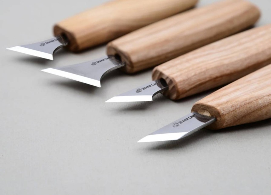 GAME-ON Treskjaering | Beaver Craft - Karveskurd Sett Med 4Stk Kniver Og Etui