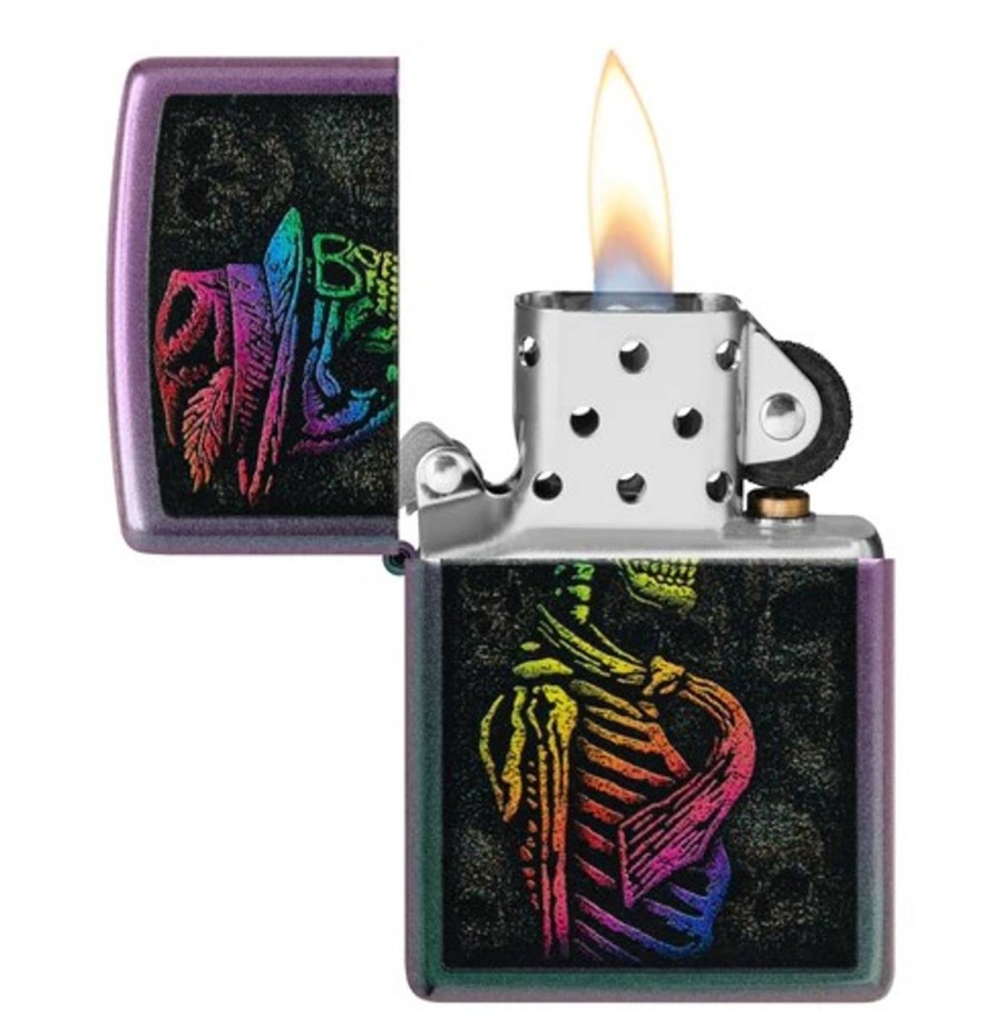 GAME-ON Zippo Lighters | Zippo - Iridescent Skeleton Design - Lighter